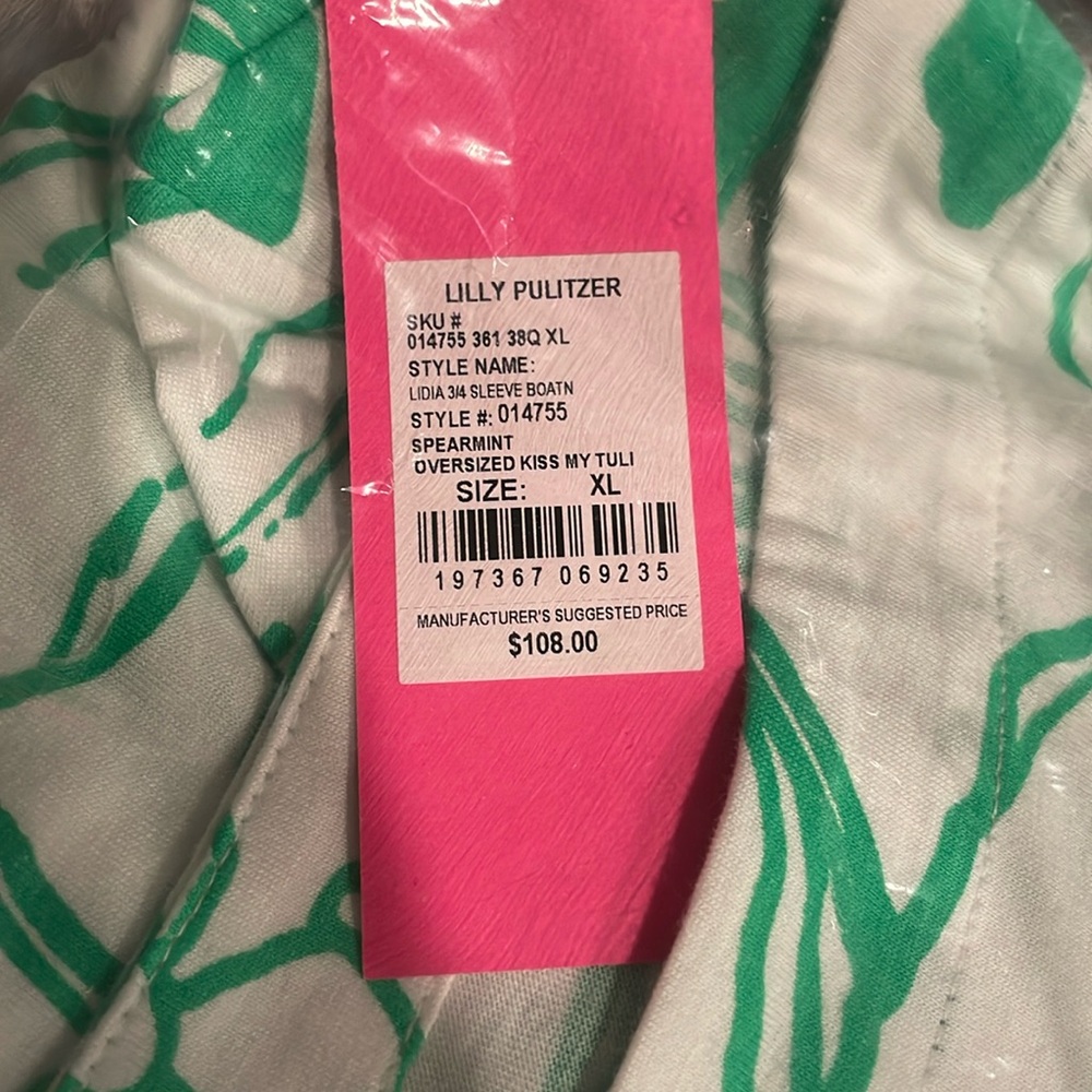 NWT Lilly Pulitzer Lidia Boatneck Dress in Spearmint Oversized Kiss My Tulips - Picture 3 of 6